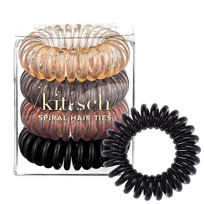 Kitsch Spiral Hair Ties, Coil Hair Ties, Phone Cord Hair Ties, Hair Coils - 4 Pcs, Brunette | Amazon (US)