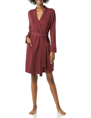 Amazon Essentials Women's Lightweight Cotton Waffle Mid-Length Bathrobe (Available in Plus Size), Rich Burgundy, X-Small | Amazon (US)