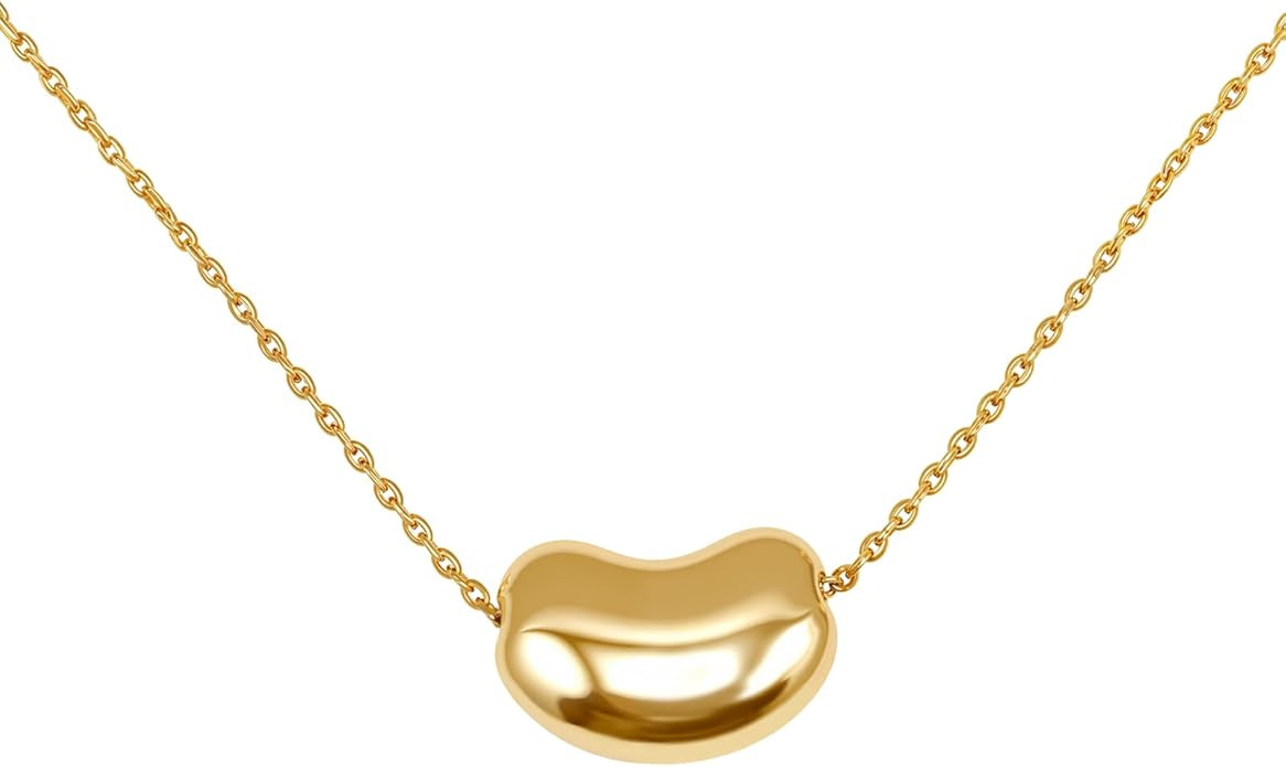 18K Gold Plated Adjustable Bean Pendant Necklace for Women | Trendy Minimalist Gold Jewelry Gift ... | Amazon (US)