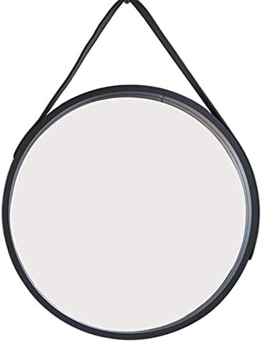Faux Leather Strap Wooden Wall Mirror/ Round Hanging Mirror/Decorative Vanity Mirror (Black, 40 d... | Amazon (UK)