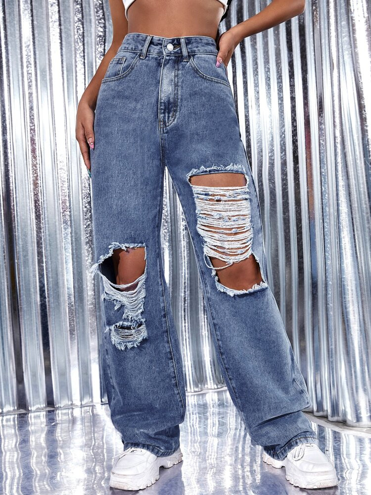 High Waist Ripped Wide Leg Jeans | SHEIN
