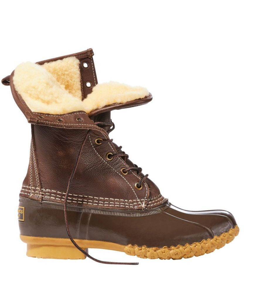 Women's Bean Duck Boots, 10" Shearling-Lined Brown/Brown 9(B), Leather/Rubber L.L.Bean | L.L. Bean