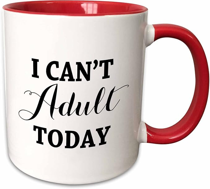 3dRose mug_237117_5 "I Cant Adult Today" Two Tone Mug, 11 oz, Red | Amazon (US)