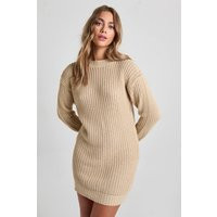 Womens Crew Neck Mini Sweater Dress - Beige - Xs | boohoo (US & Canada)