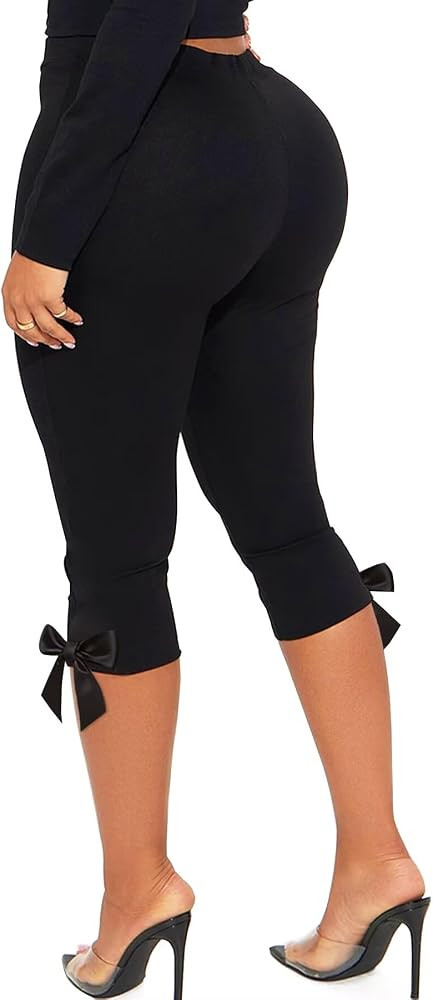 TZLDN Capri Leggings for Women Cute Bow Tie Y2k High Waisted Cropped Pants | Amazon (US)