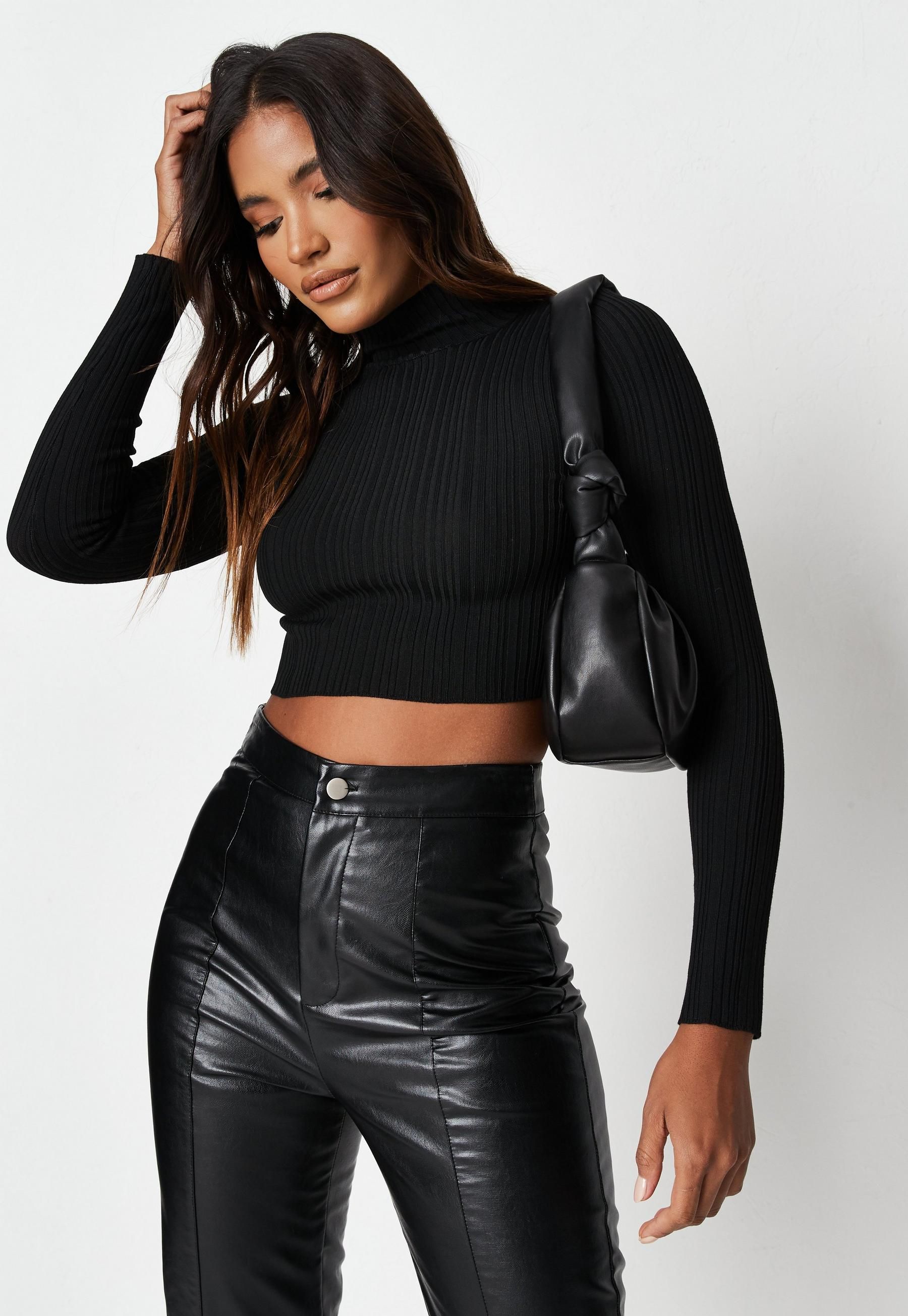 Missguided - Recycled Black Rib High Neck Knit Crop Top | Missguided (US & CA)