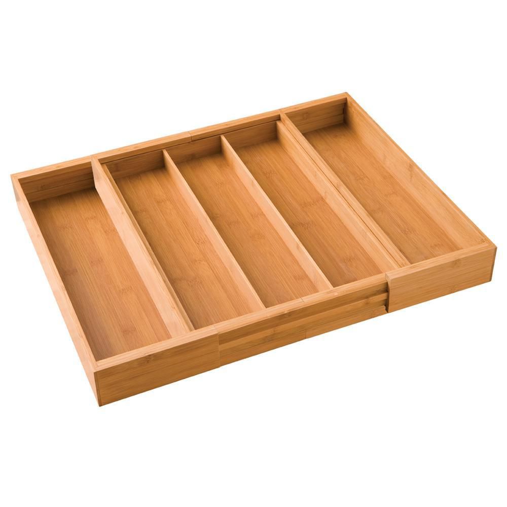 Bamboo Expandable 5 Large Compartment Adjustable Cutlery Drawer Tray Organizer | The Home Depot