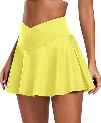 JoyGirl Tennis Skirt for Women with Shorts Crossover Golf Skort High Waisted Mini Workout Athletic Skorts Skirts with Pockets (B Style# Yellow,XX-Large) | Amazon (US)