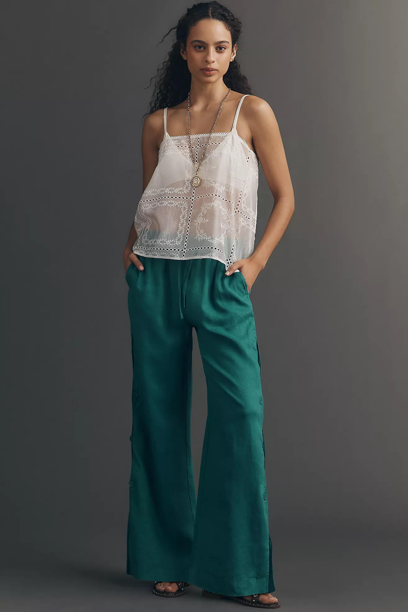 The Brooklin Wavy Linen Wide-Leg Pants by Maeve | Anthropologie (US)