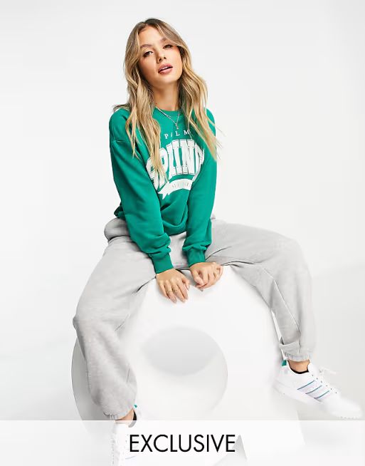 Stradivarius Palm Springs print sweatshirt in green | ASOS (Global)