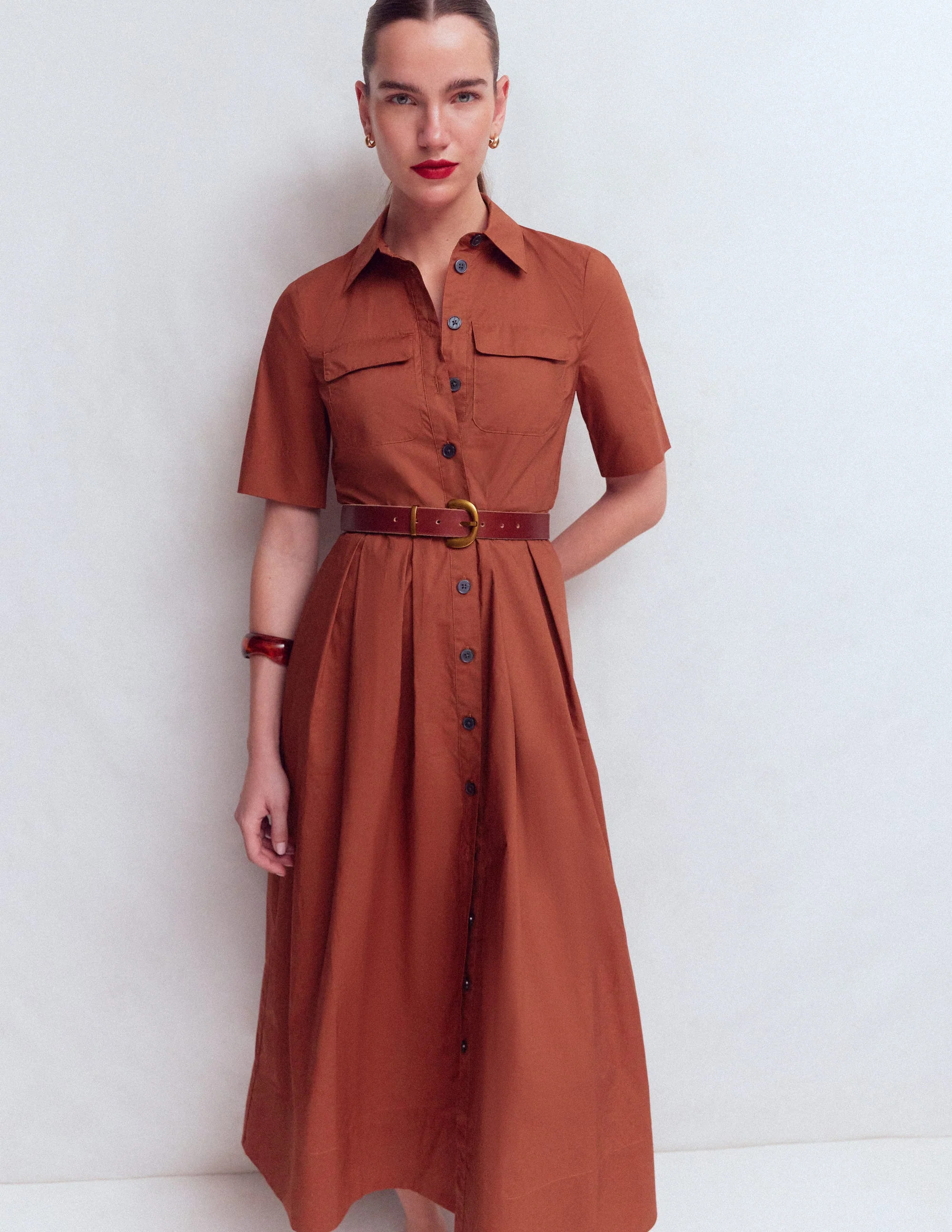Zoe Short Sleeve Shirt Dress-Burnt Orange | Boden UK