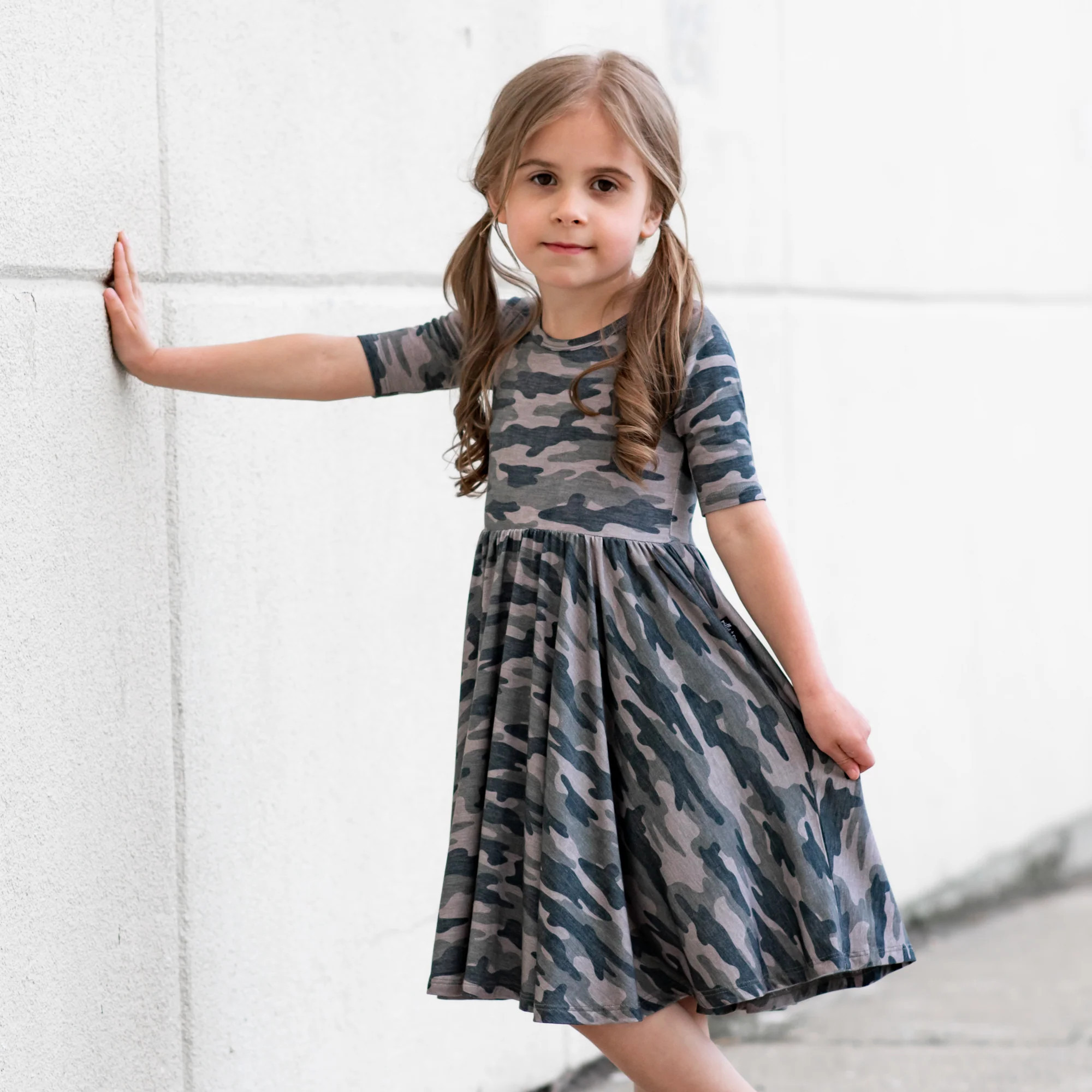 MID SLEEVE BAMBOO DRESS- Chris Camo | millie + roo
