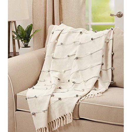 Fennco Styles Hand-Knotted Line Tassel Throw Blanket 50 W x 60 L – Natural Blanket for Couch Bedroom | Walmart (US)