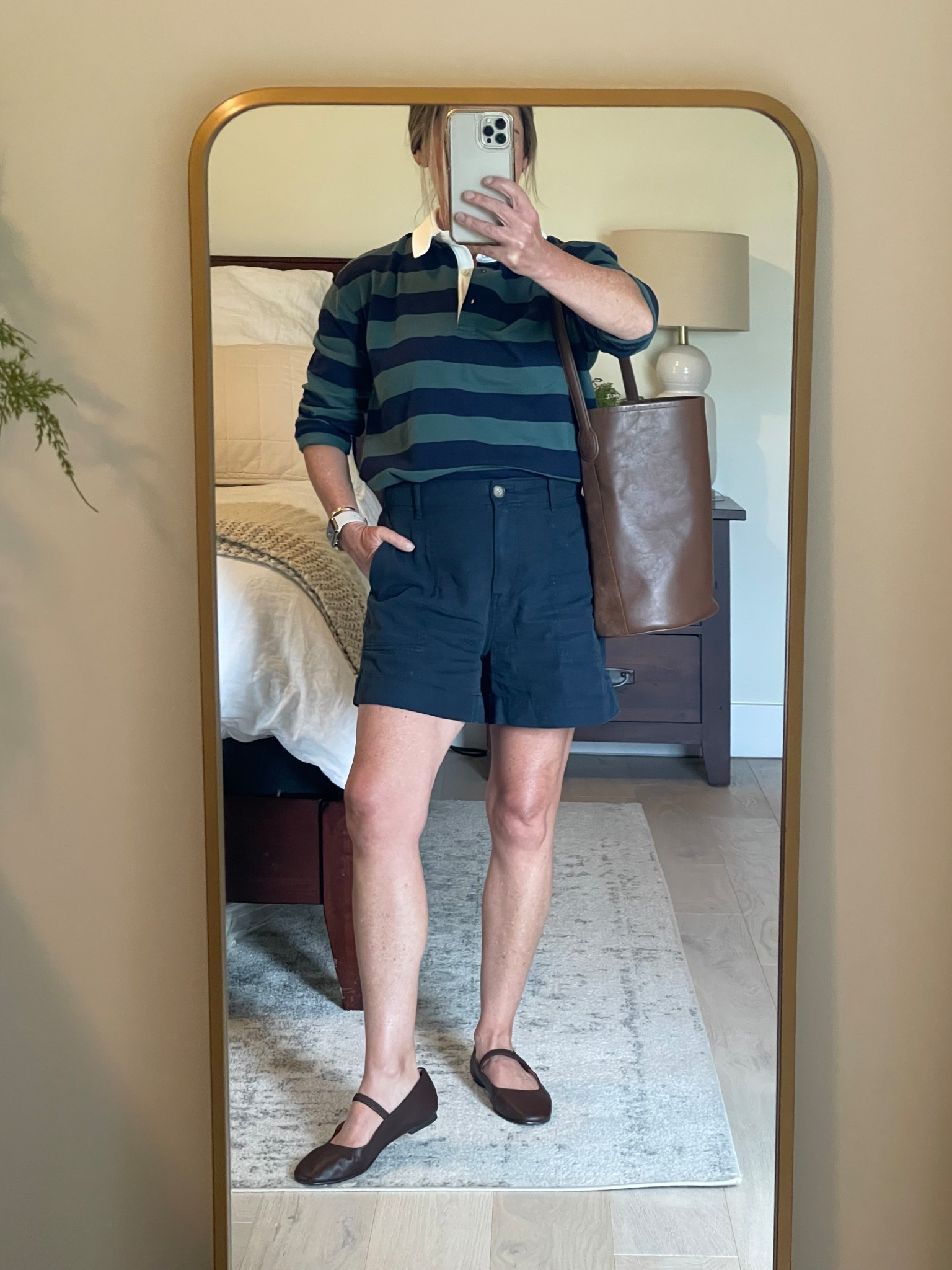 Easy weekend prep, transitional style idea!
Rugby top and shorts are on sale in limited sizes/colors. Linked a couple of alternative brands as well. 
Tip: I went with Mary Jane’s to add a little feminine element to contrast with the look 💙
#petite #ltkover50

Rugby shirt - SALE Gap Factory, XS (not as oversized as the name implies, more tts but still plenty of room).
Shorts - SALE Banana Republic, XS (run tts to slightly big, prob could have taken xxs too). Love the fabric and style! 
Bag - Berkeley Bucket JCrew last season, linked this season 
Mary Jane’s - Madewell, run about 1/2 size big. 

#LTKOver40 #LTKFindsUnder50 #LTKPetite