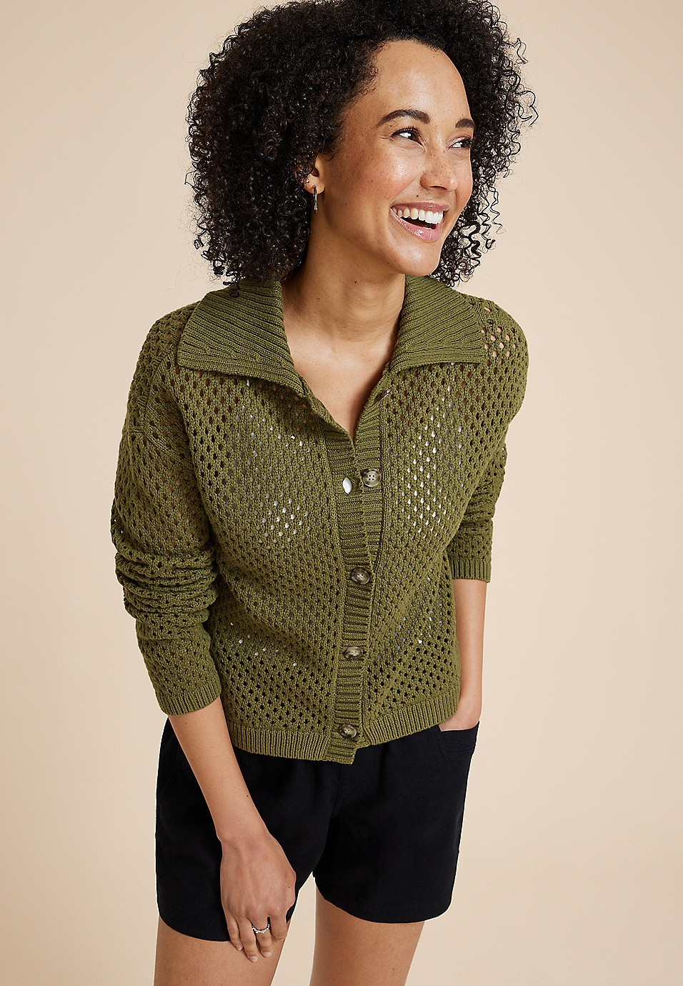 Open Stitch Collar Cardigan | Maurices