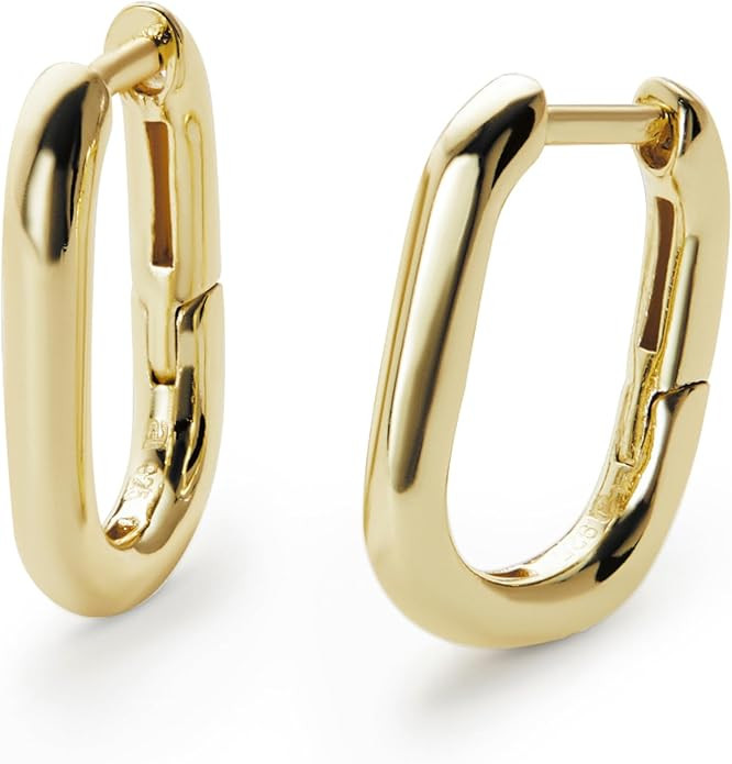 Ana Luisa Rox Rectangle Hoop Earrings - Chic 14K Gold Plated Hoop Earrings & Silver Rhodium Plate... | Amazon (US)