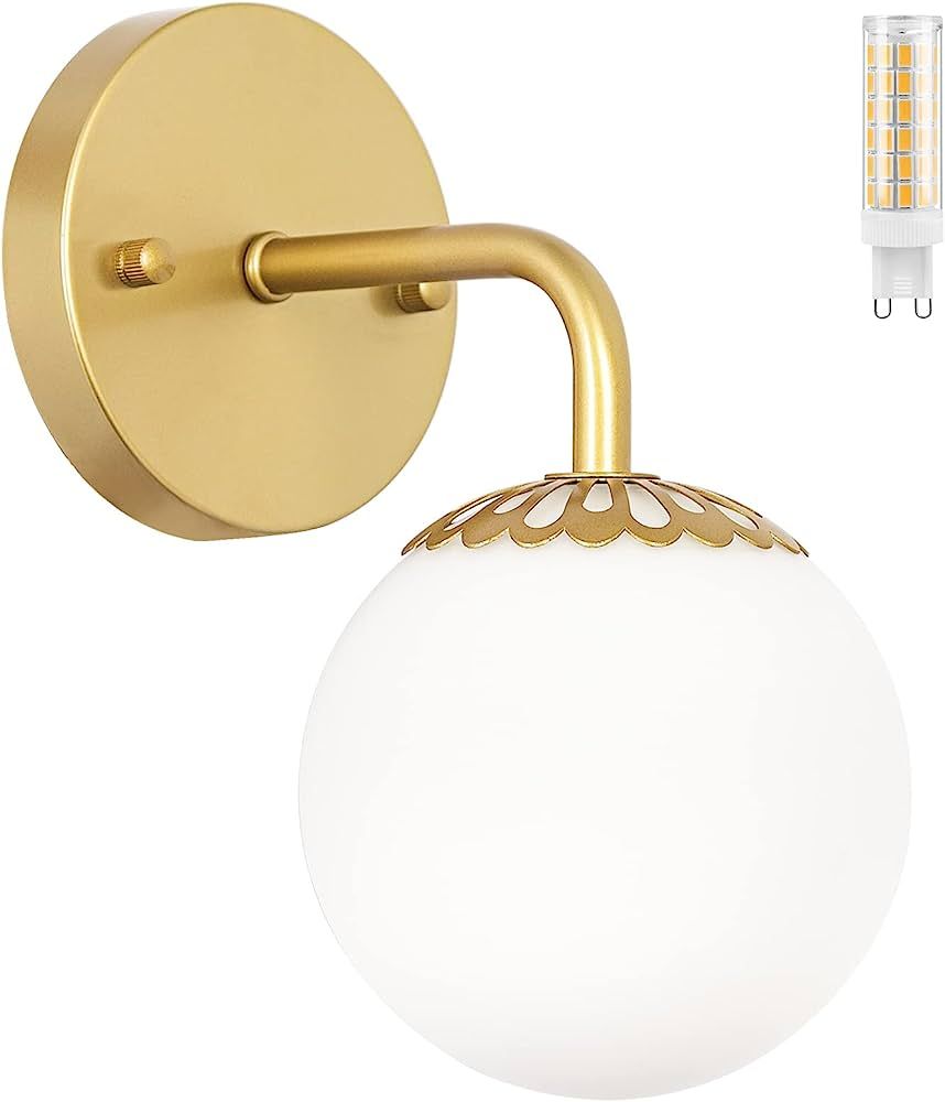 Gold Wall Sconce - Modern Wall Lamp, Brass Wall Sconces with Glass Globe Shade, LED Sconces Wall ... | Amazon (US)