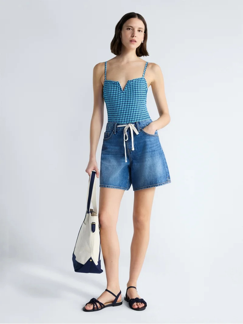 Free Assembly Women's V Wire Seersucker One Piece Swimsuit, Sizes XS-3X | Walmart (US)