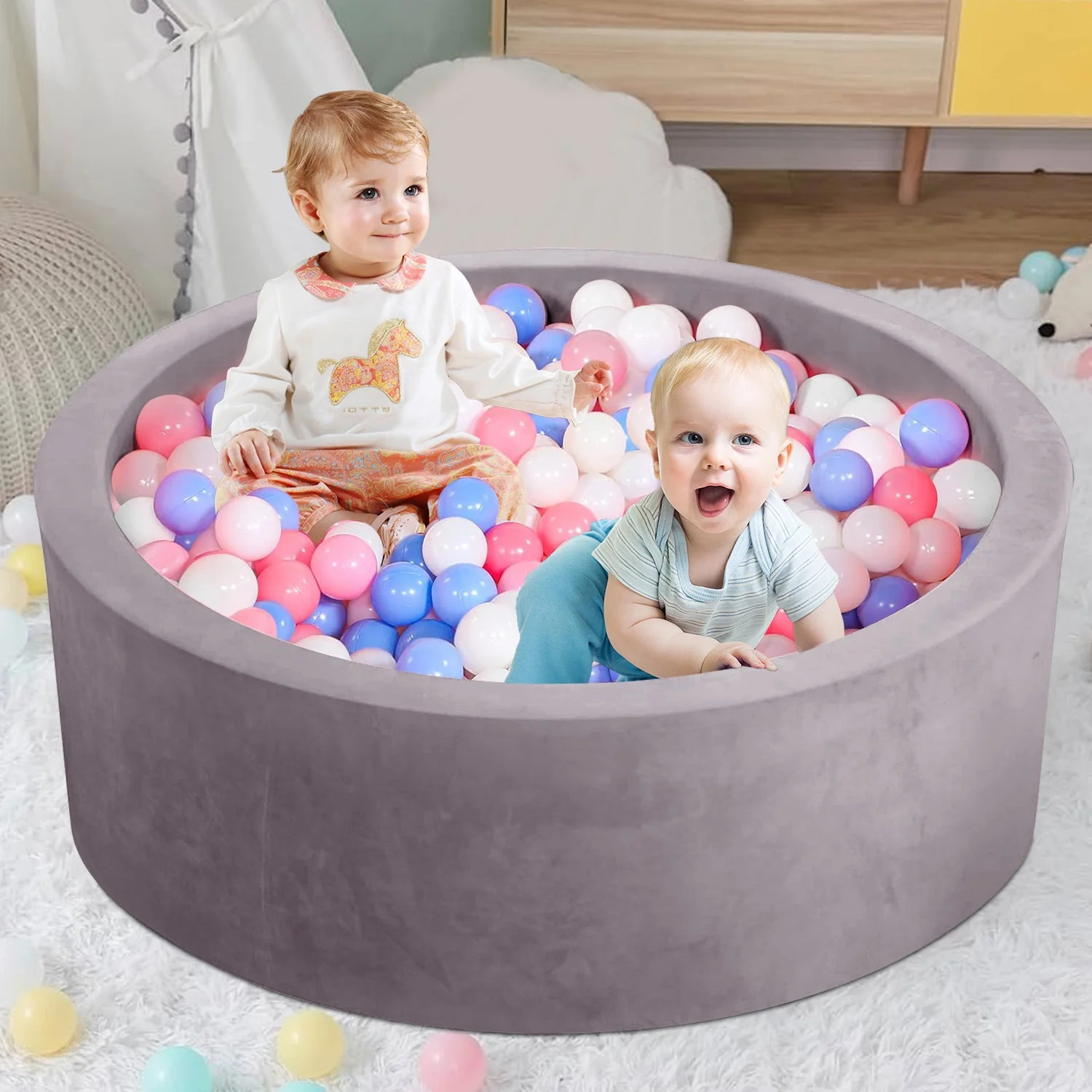 BEEPRINCESS Foam Ball Pit - Soft Play for Baby Infants and Toddlers Ages 1-3, Round Shape, No Bal... | Walmart (US)