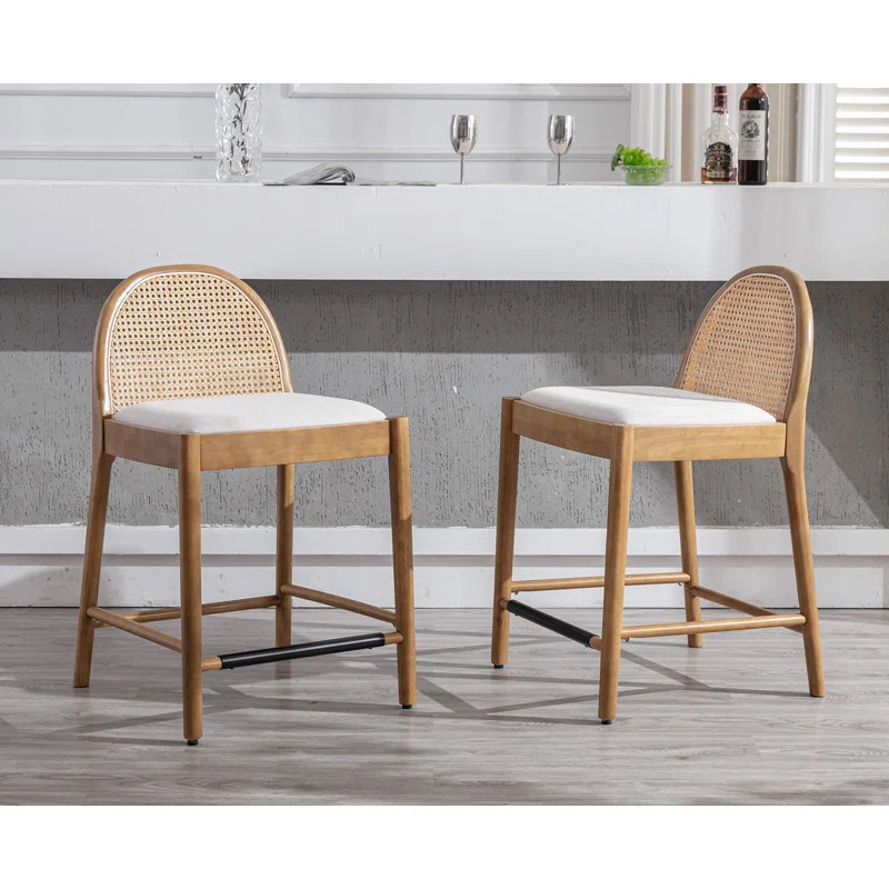Emington Modern Bar Stools Counter Height Bar Stools with Rattan Backrests and Wood Frame (Set of... | Wayfair North America
