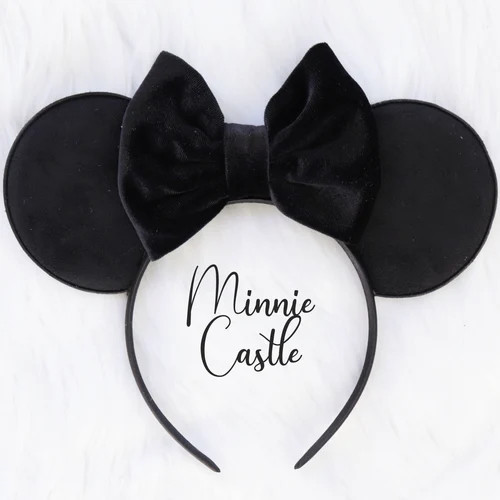 Black Velvet Minnie Ears, Solid Black velvet mouse headband, Velvet Minnie Inspired Ears, Solid B... | Etsy (US)