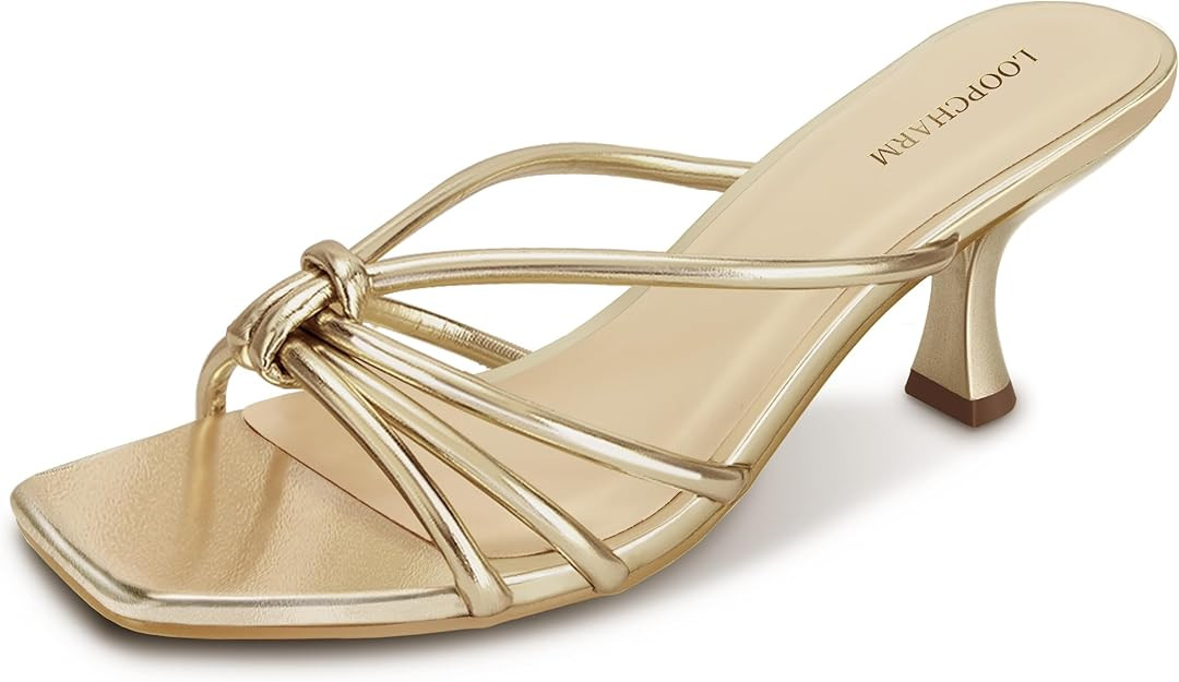 Women's Strappy Kitten Heel Knotted Square Open Toe Mule Sandals | Slip-On 2.75 Inch Dress Shoes ... | Amazon (US)