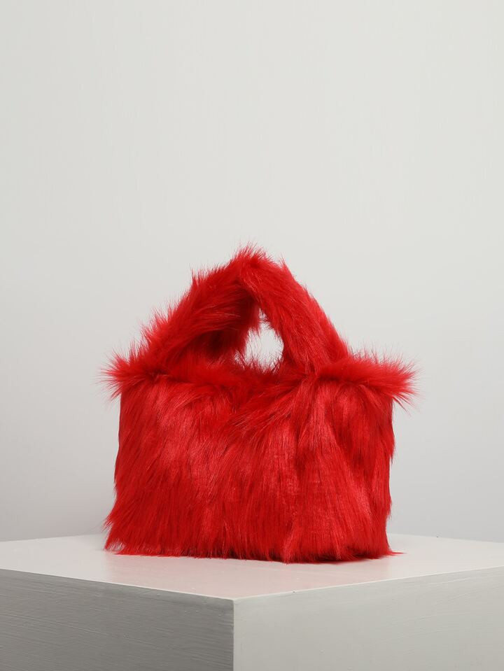 Neon Red Minimalist Fuzzy Satchel Bag | SHEIN