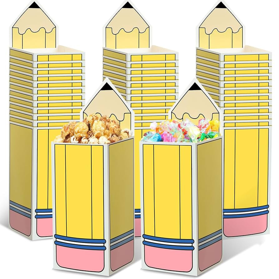 Harloon 50 Pcs Pencil Gift Boxes Back to School Candy Popcorn Holders Bulk Pencil Shaped Bags Sch... | Amazon (US)
