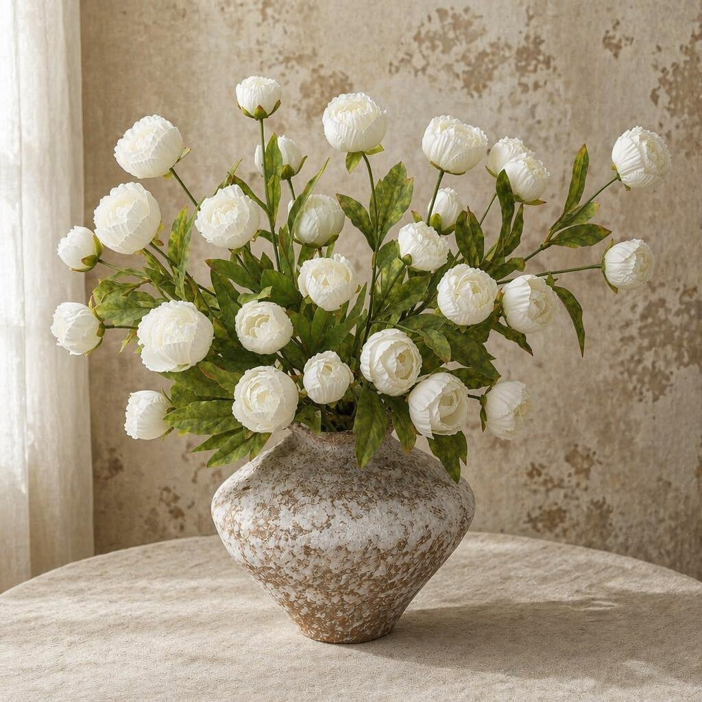 Waipfaru 6 Pcs Faux Peonies Artificial Flowers for Vase, 27" White Flowers | Amazon (US)