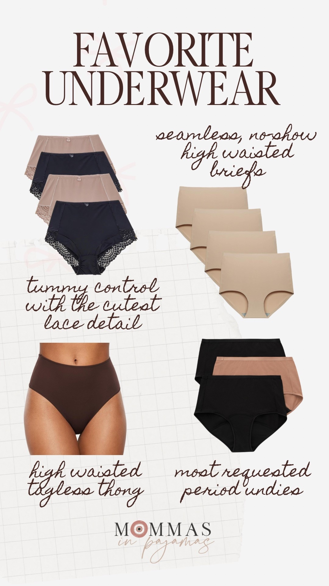 My go-to underwear for every event. These period undies continue to be one of my most requested items, for good reason. They are so comfy, don’t feel like a diaper and are so affordable. I love that these lace silly control underwear have a bit of lace that make them feel a bit sexier and these high waisted things and seamless briefs are worn daily. 
Must-have undergarments

#LTKMidsize #LTKPetite #LTKmomlife