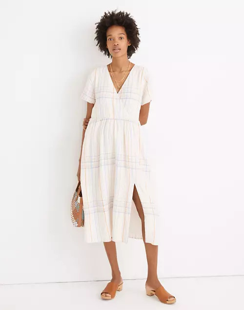 Linen-Blend Clara Midi Dress in Plaid | Madewell