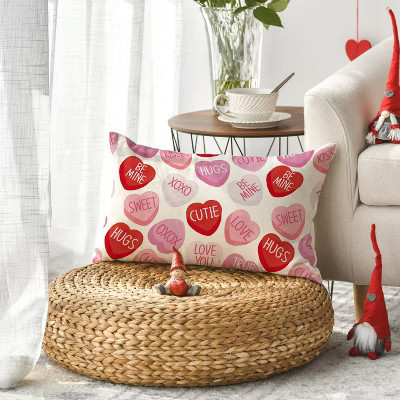 Valentine's Day Pink Candy Heart Throw Pillow Cover, 12 x 20 Inch Anniversary Wedding | Target