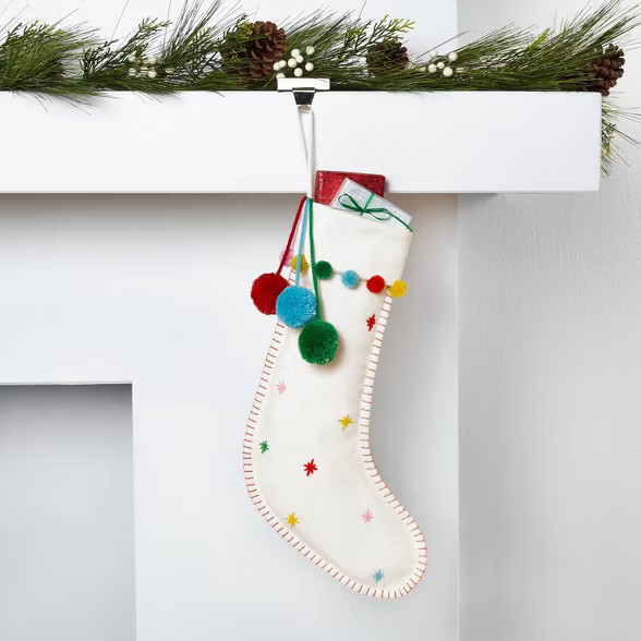 Pom Pom Felt Christmas Stocking with Multicolored Snowflakes - Wondershop™ | Target
