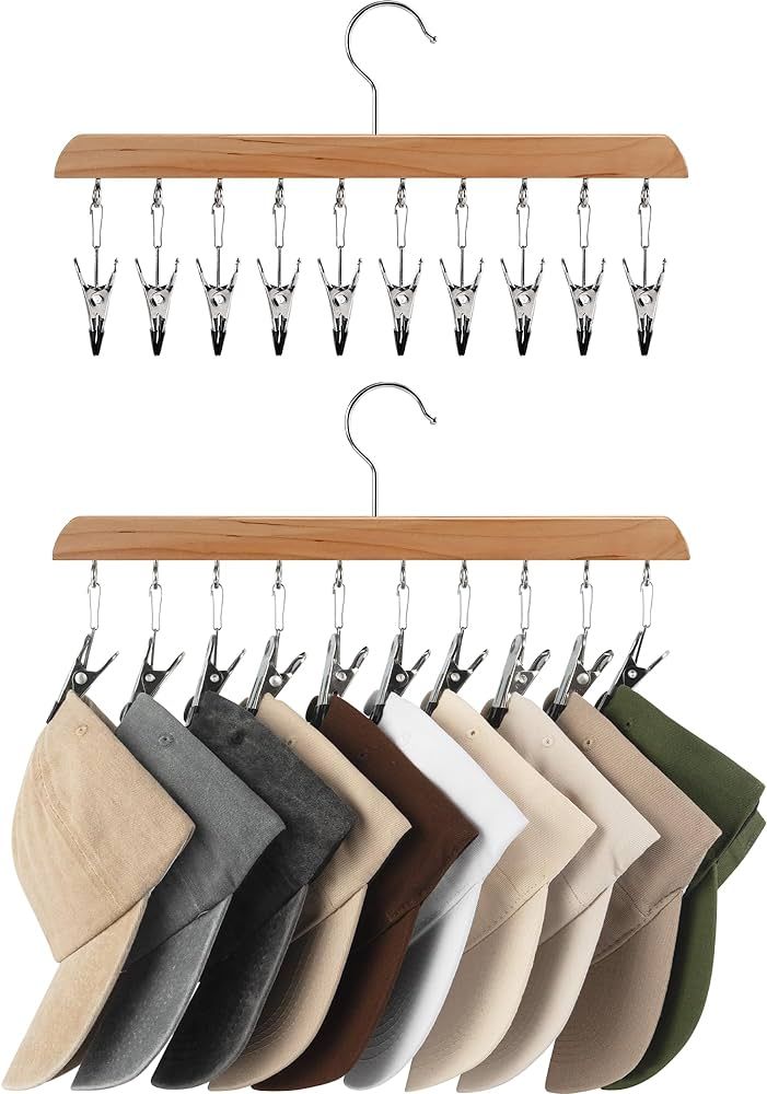 StorageWorks Hat Organizer, Wooden Hat Hangers for Closet, Hat Racks for Baseball Caps, Set of 2 ... | Amazon (US)