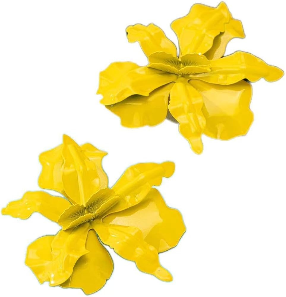 Amazon.com: Metal Big Floral Statement Earrings Oversized Exaggerated Petal Trendy Earring for Women-Yellow: Clothing, Shoes & Jewelry | Amazon (US)