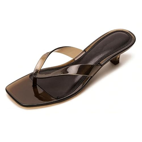 MAVMAX Black Jelly Shoes Sandals for Women Kitten Heel Clear Thong Sandals Square Open Toe Flip Flops Slip On Casual Slide Shoes for Summer Beach,Black,US6 | Amazon (US)