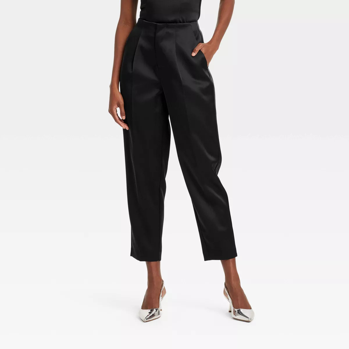 Women's Super-High Rise Tapered Ankle Tailored Satin Trousers - A New Day™ | Target