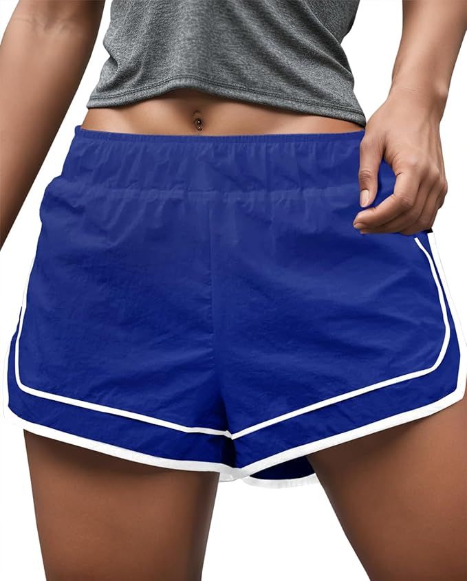 Fisoew Womens Workout Running Shorts Athletic Contrast Elastic Waist Lightweight Active Gym Short... | Amazon (US)