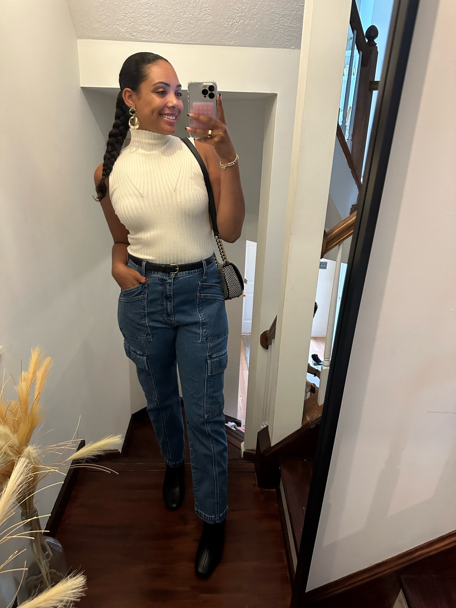 These cargo jeans are a must this fall. I paired them with a sleeveless mock neck tank and classic black booties. Also loving these gold earrings- they add the perfect bling to elevate this outfit 

#LTKsalealert #LTKxMadewell #LTKSeasonal