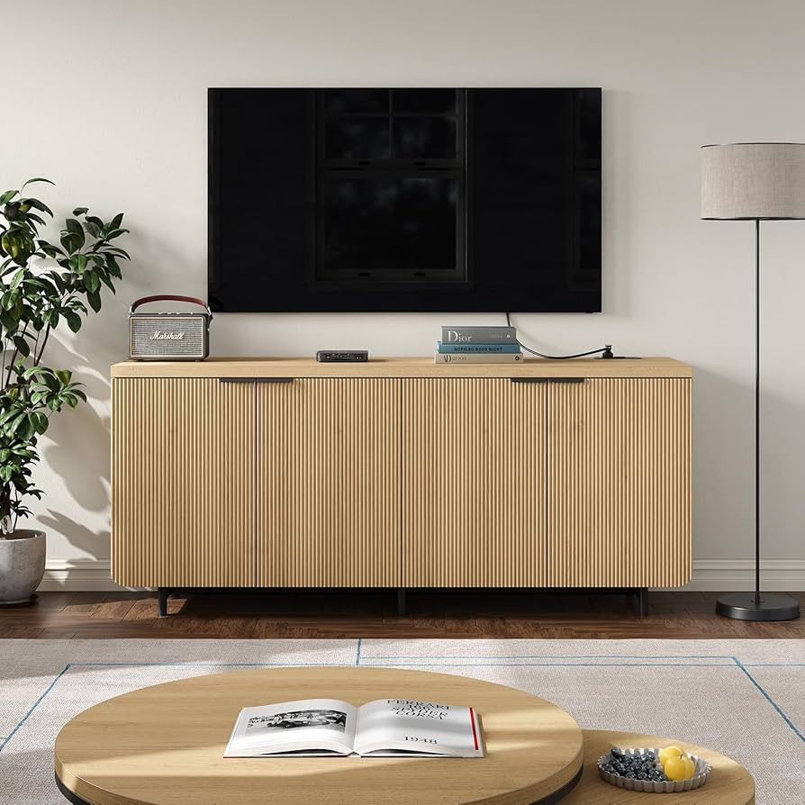 Buffet Cabinet with Storage Accent Sideboard Modern Credenza with Doors & Shelves Fluted Media Co... | Amazon (US)