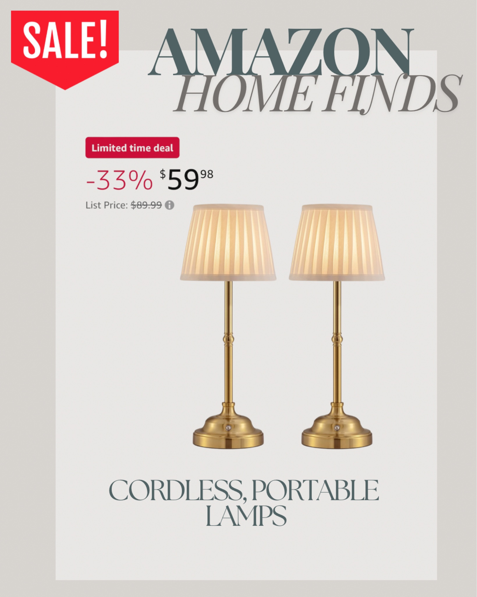 Amazon brass cordless, portable lamps! On sale today for a lightening deal. You can get one or a set of two! 

Perfect home decor for any room! 

#LTKSaleAlert #LTKFindsUnder50 #LTKHome