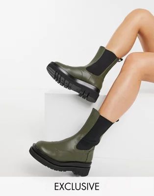 Z_Code_Z Nora mid calf chunky chelsea boots in olive | ASOS (Global)