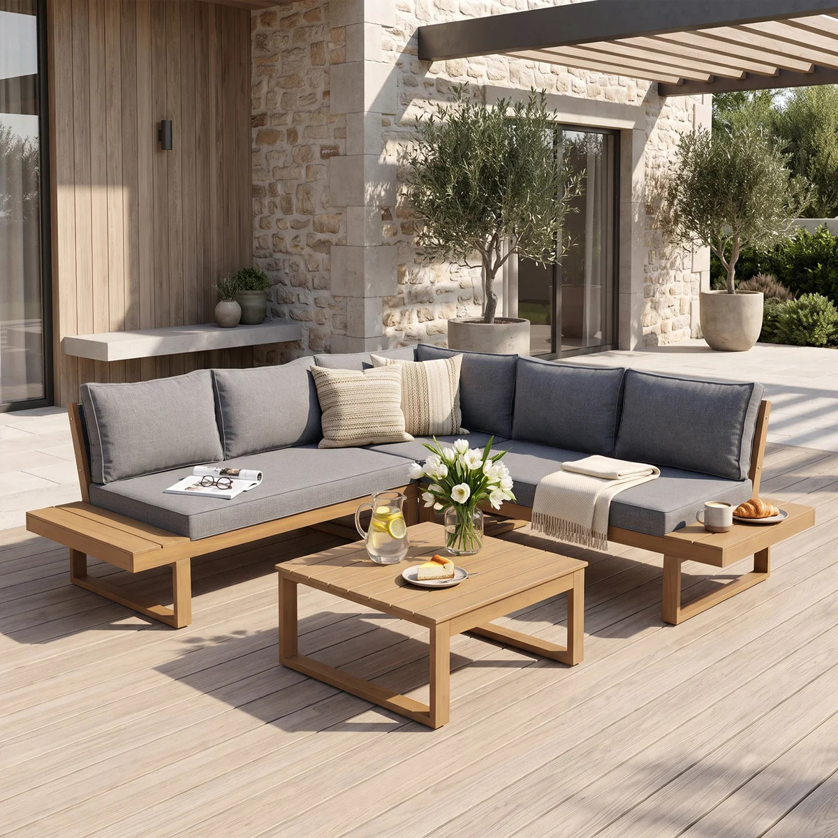 Divyanka Acacia 5-Person Modular Patio Conversation Set with Cushions | Wayfair North America
