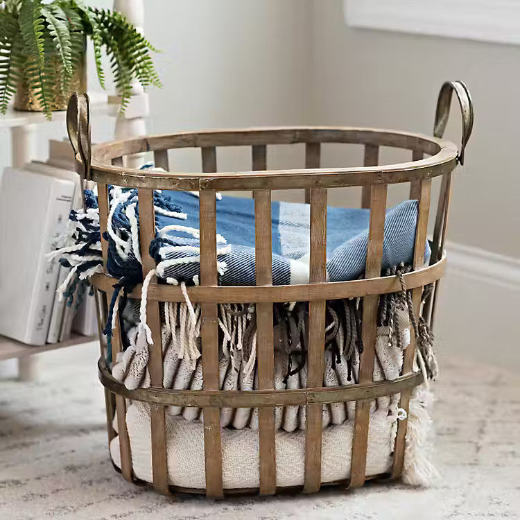 Bamboo and Metal Patrick Basket | Kirkland's Home
