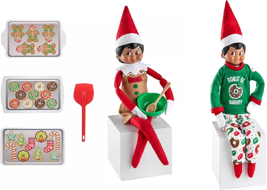 The Elf on the Shelf PJ and Baker Set - Itty Bitty Baker with Spatula, Apron, Mixing Bowl, Cookie Trays and Donut PJ Set - 8 Piece Value Multipack | Amazon (US)
