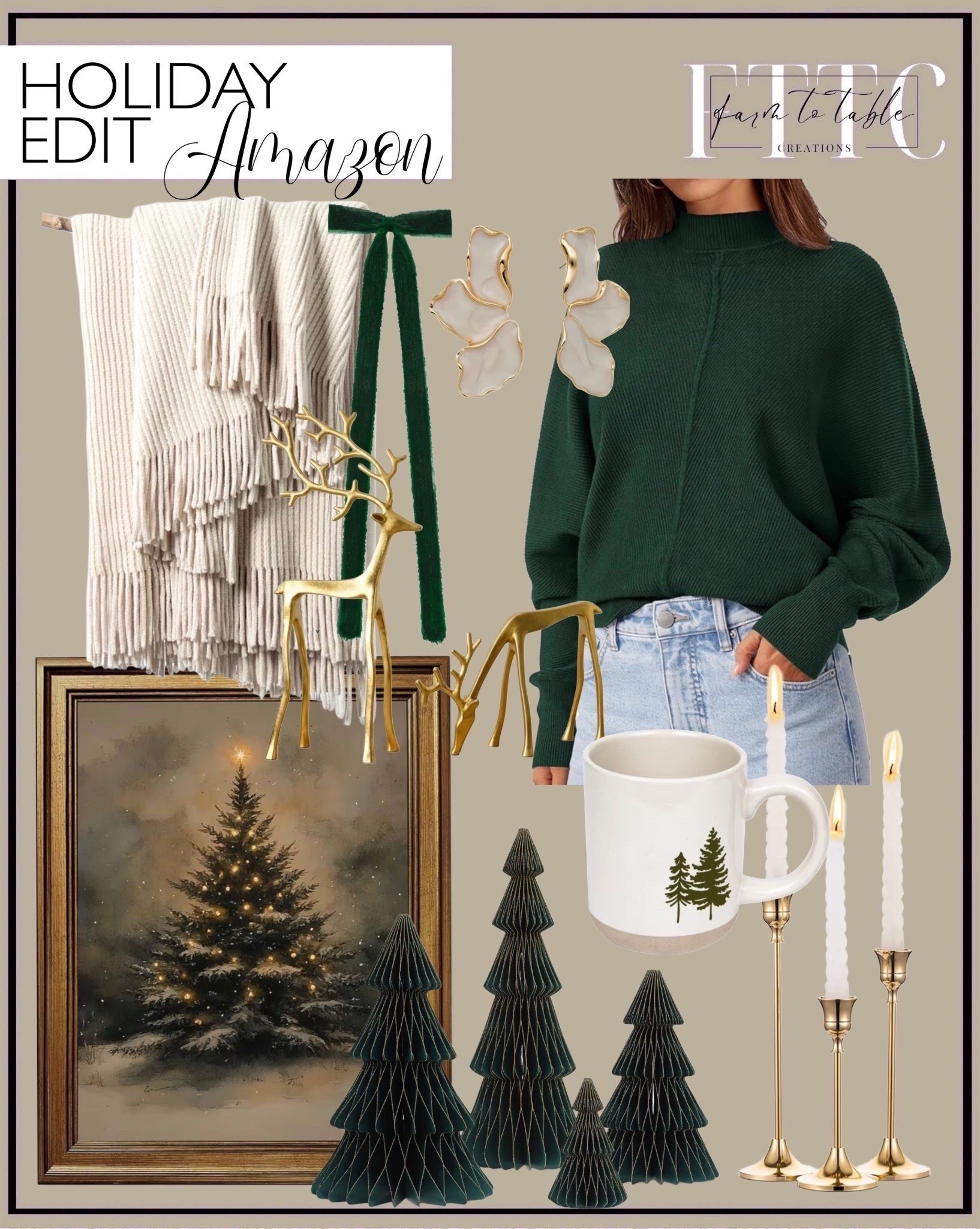 Amazon Holiday Edit 

Follow @farmtotablecreations on Instagram for more cozy seasonal finds.

This year’s holiday edit blends timeless home accents and effortless winter style — all from Amazon. The deep evergreen sweater pairs beautifully with pearl-detailed statement earrings for an elegant yet cozy look. Layer in brass candleholders, ribbed throws, festive artwork, and forest-green trees to create a warm, inviting space that feels like Christmas in every corner.

#amazonhome #holidaydecor #christmasdecor #christmastreeart #holidayedit #amazonfinds #christmasstyle #holidayhome #modernorganic #neutraldecor #holidayfavorites #cozyseason #decorinspo #holidaystyling #holidayhomeinspo #neutralchristmas #brasscandlesticks #holidayvibes #amazonfavorites #holidayaesthetic #fashionfinds #amazonfashion #winterstyle #holidayoutfit #sweaterseason #holidayfashion #winterfashion #amazonstyle #cozyoutfit #amazonclothes



#LTKHome #LTKGiftGuide #LTKHoliday