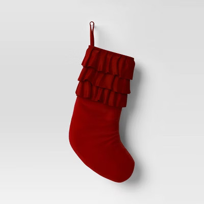 20" Christmas Velvet Stocking with Ruffles Burgundy - Wondershop™ | Target