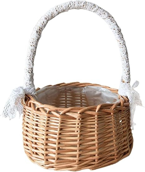 Wicker Rattan Flower Basket, Willow Handwoven Basket with Handle and Plastic Insert, Easter Eggs ... | Amazon (US)