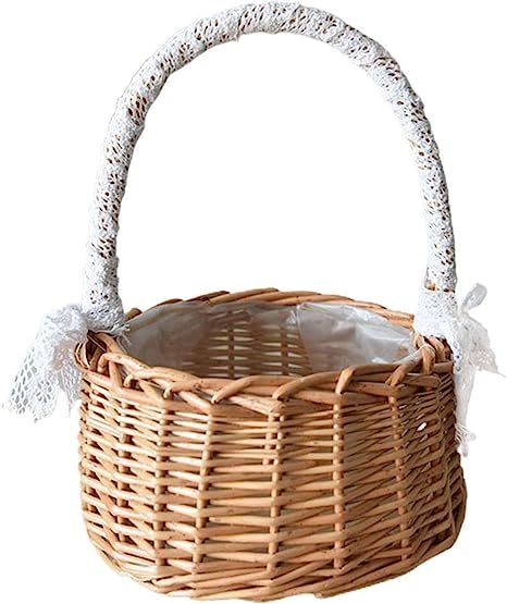 Wicker Rattan Flower Basket, Willow Handwoven Basket with Handle and Plastic Insert, Easter Eggs ... | Amazon (US)
