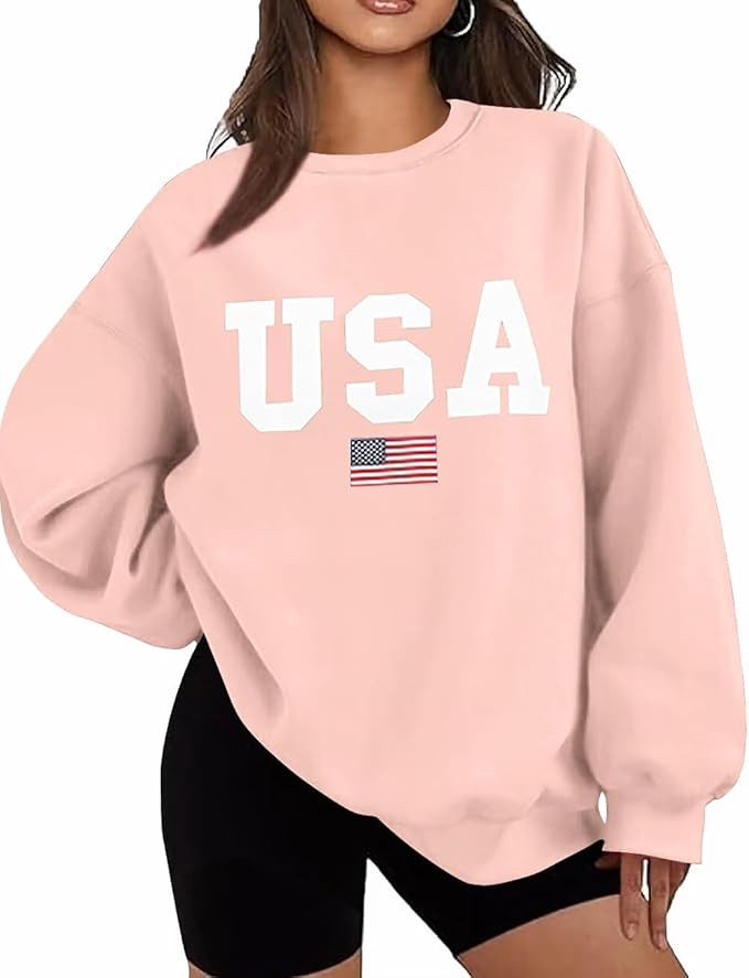 Lacozy Womens Oversized USA Sweatshirt Crewneck American Flag Sweater Long Sleeve Loose Fleece To... | Amazon (US)